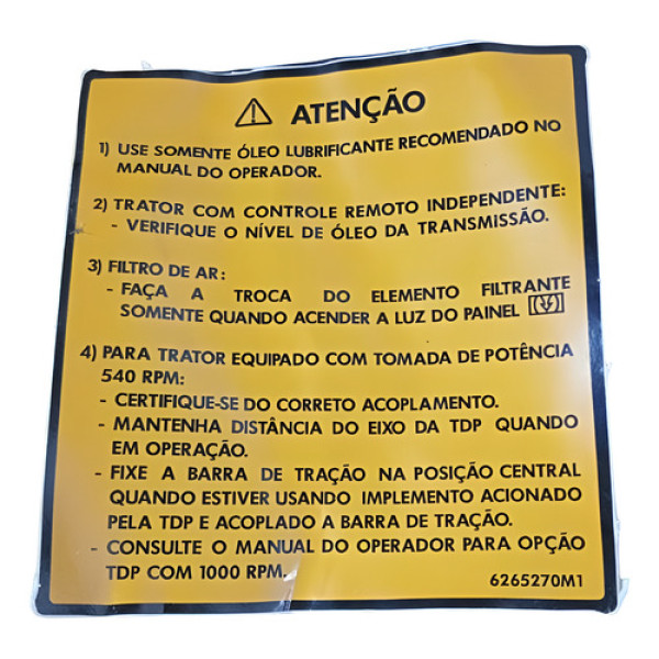 Adesivo Instruções Uso E Manutenção Trator  6265270m1